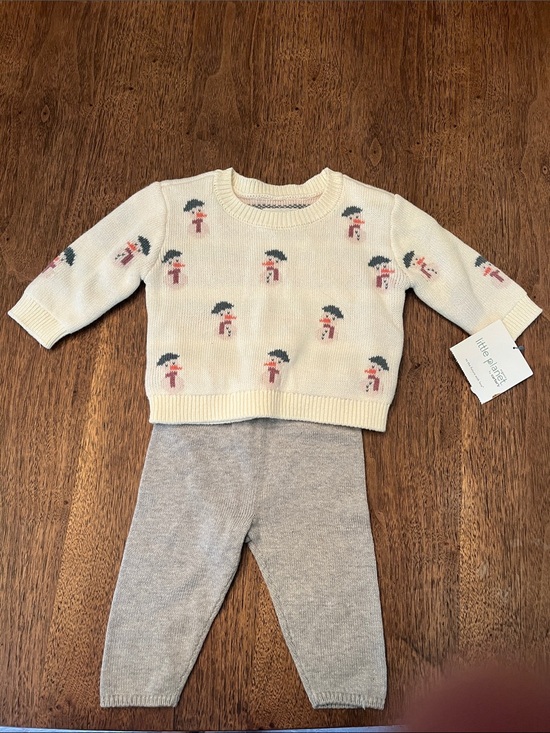 Little Planet Other - Little Planet Cream Snowman Knit Sweater & Gray Knit Pants Set